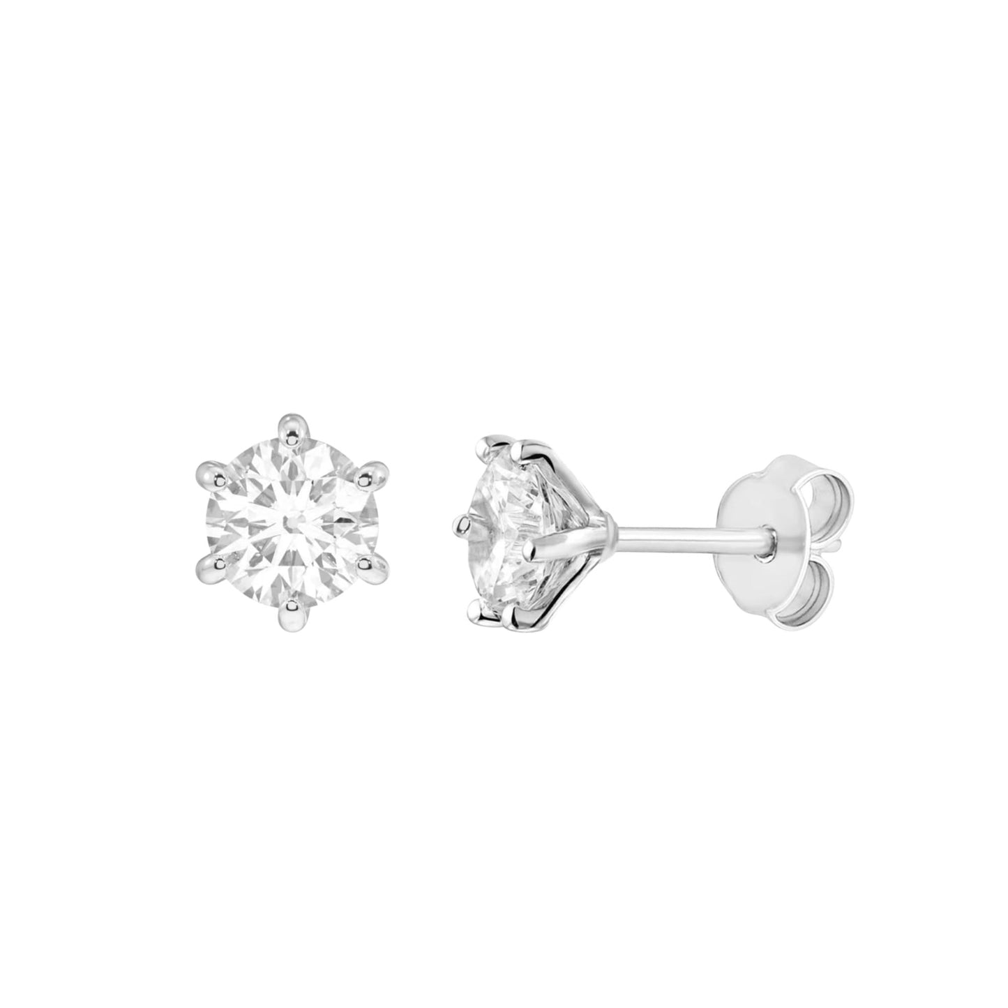 Silver Classic White Solitaire Stud Earrings(6 mm)