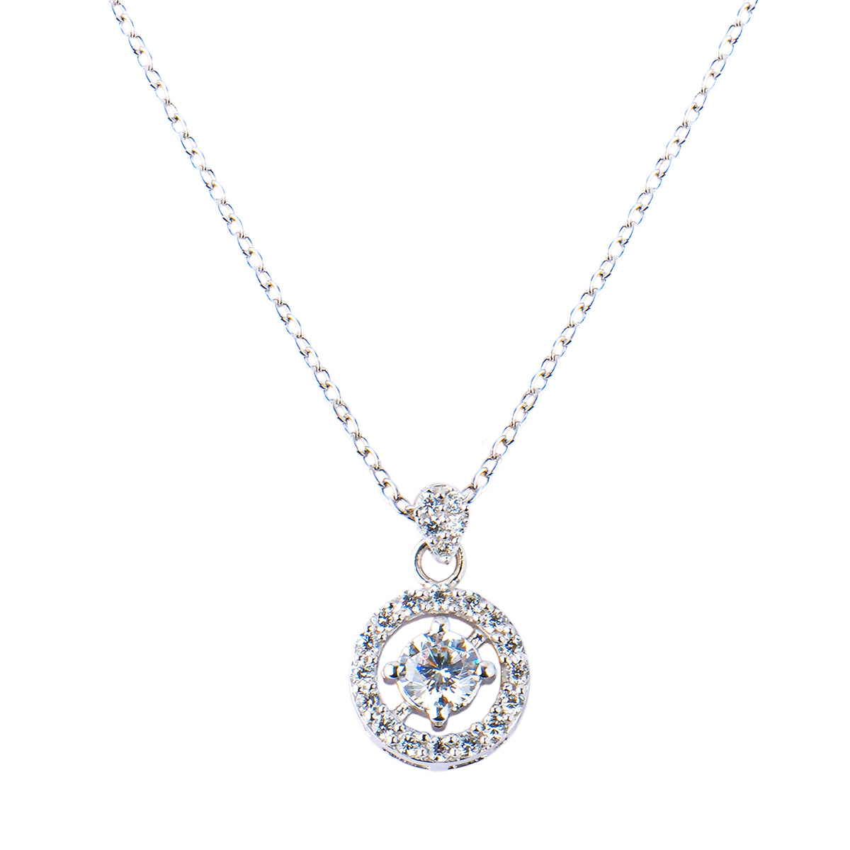 Silver Hanna Halo Solitaire Necklace