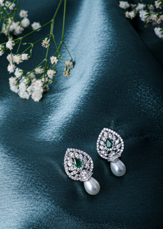 Silver Stud Pearl Drop Earring