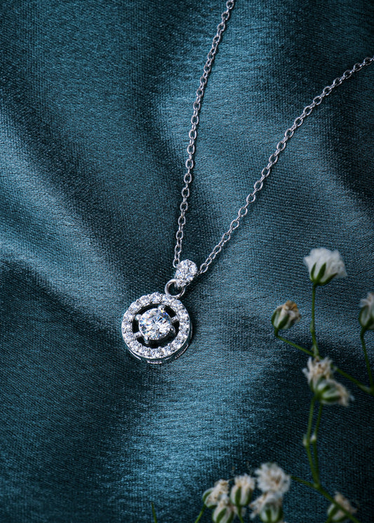 Silver Hanna Halo Solitaire Necklace