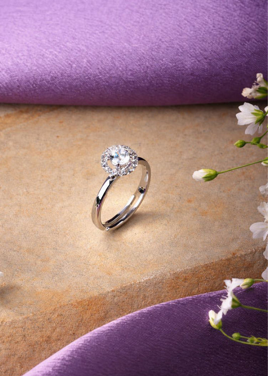 Silver Halo Glow Solitaire Ring