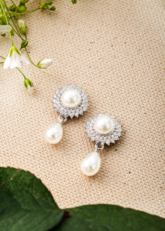 Silver Krishna Pearl Drop Bali Earring