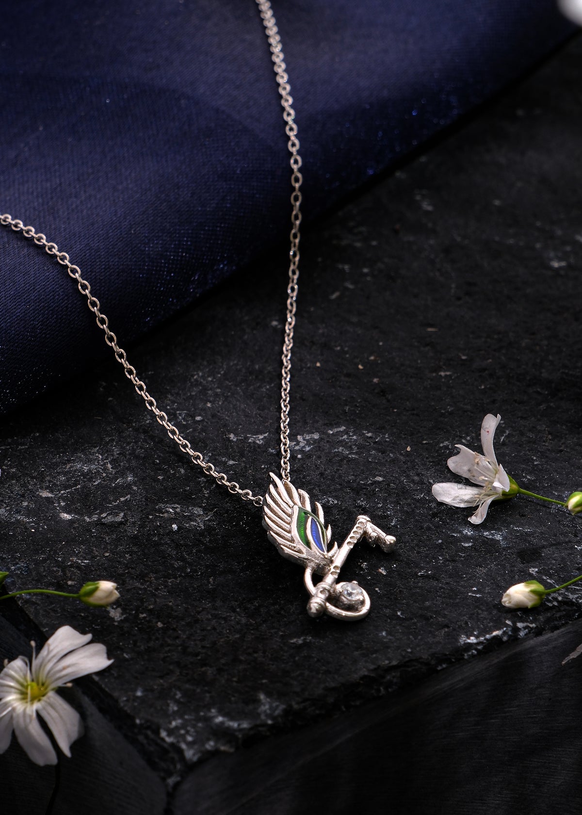 Silver Kanha Morpankh Necklace