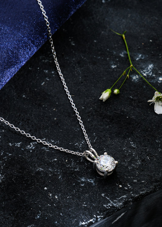 Silver Classic Solitaire Necklace
