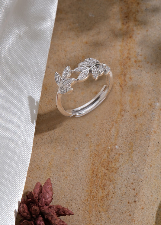 Silver Leaf Loop Ring