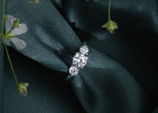 Silver Three Gems Solitaire Ring