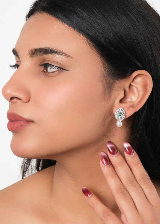 Silver Stud Pearl Drop Earring