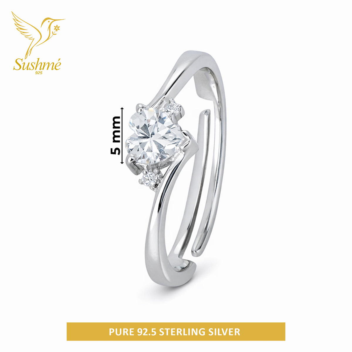Silver Heart Solitaire Ring