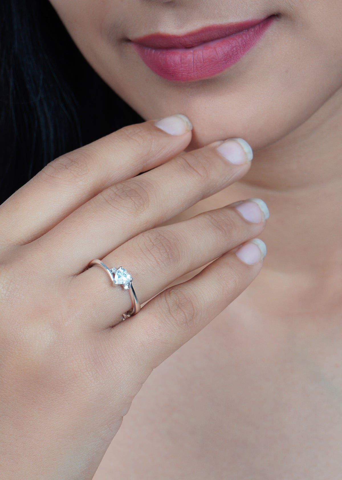 Silver Heart Solitaire Ring