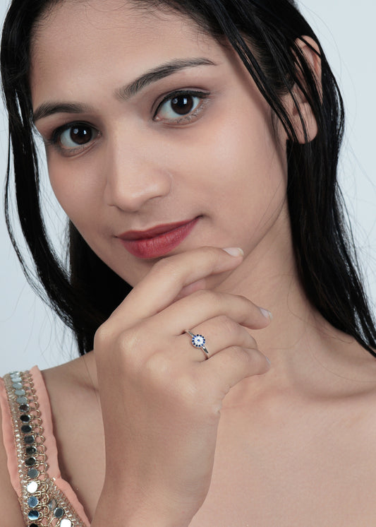 Silver Evil Eye Charm Ring