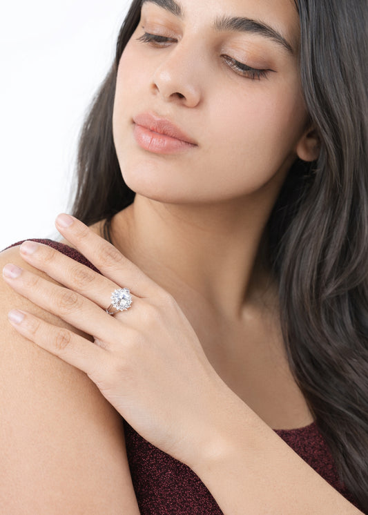 Silver Bloom Solitaire Ring