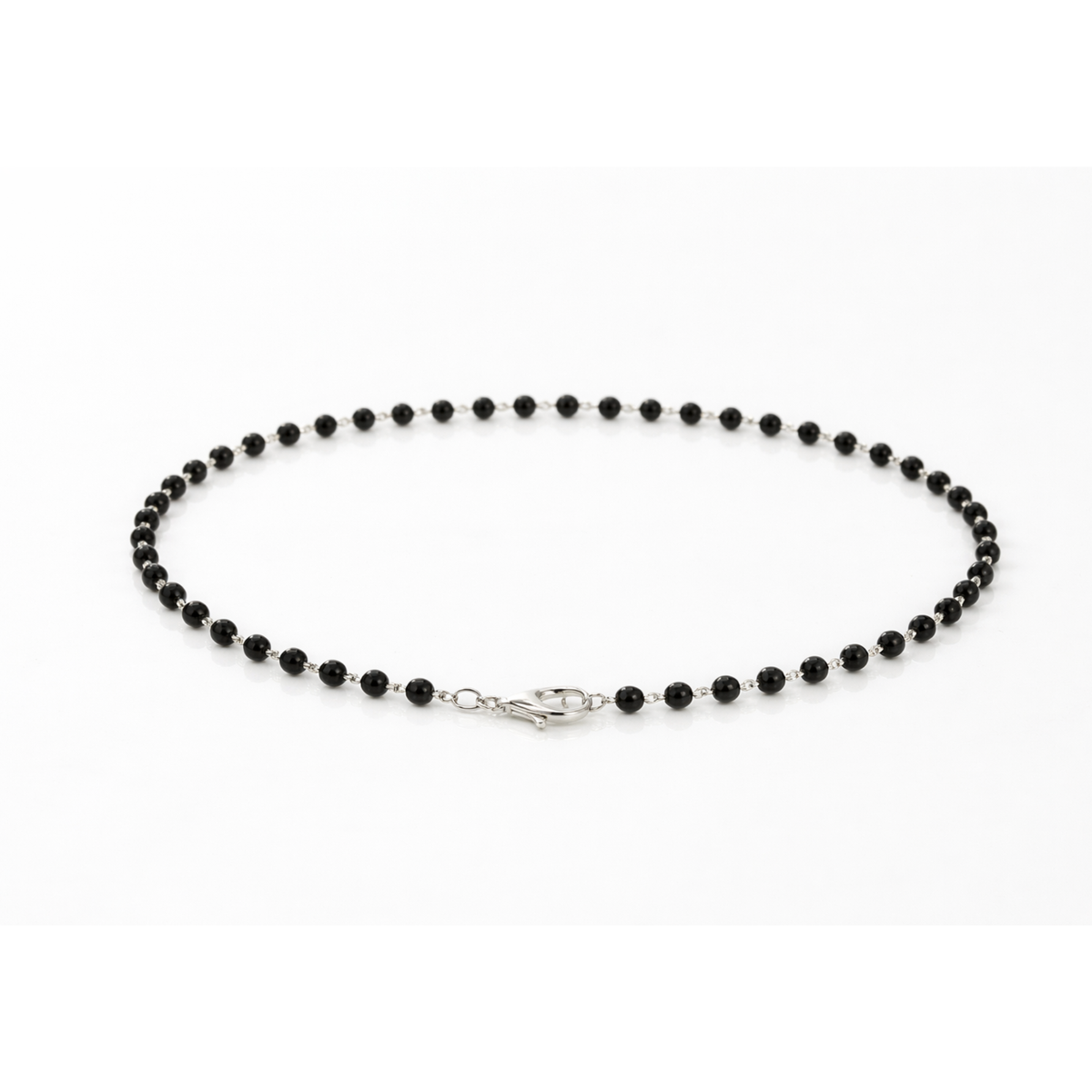 Silver Black Bead Link Chain Anklet