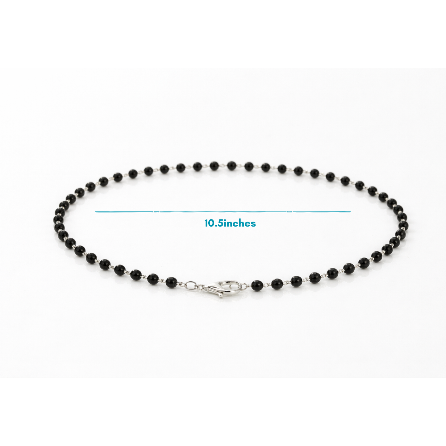 Silver Black Bead Link Chain Anklet