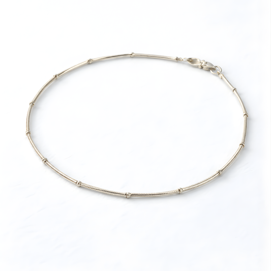 Silver Snake Chain with Silver Beads Anklet