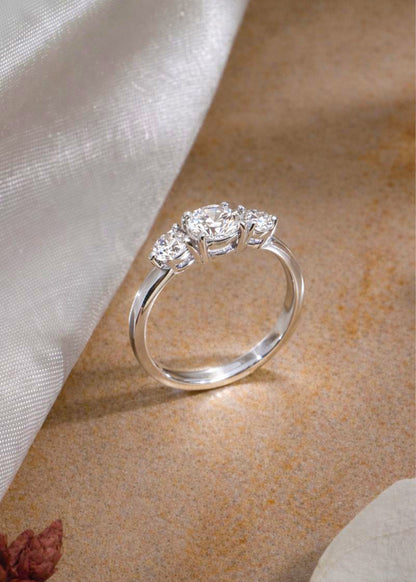 Silver Three Gems Solitaire Ring