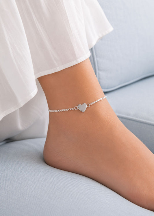 Silver Heart Shape Anklet