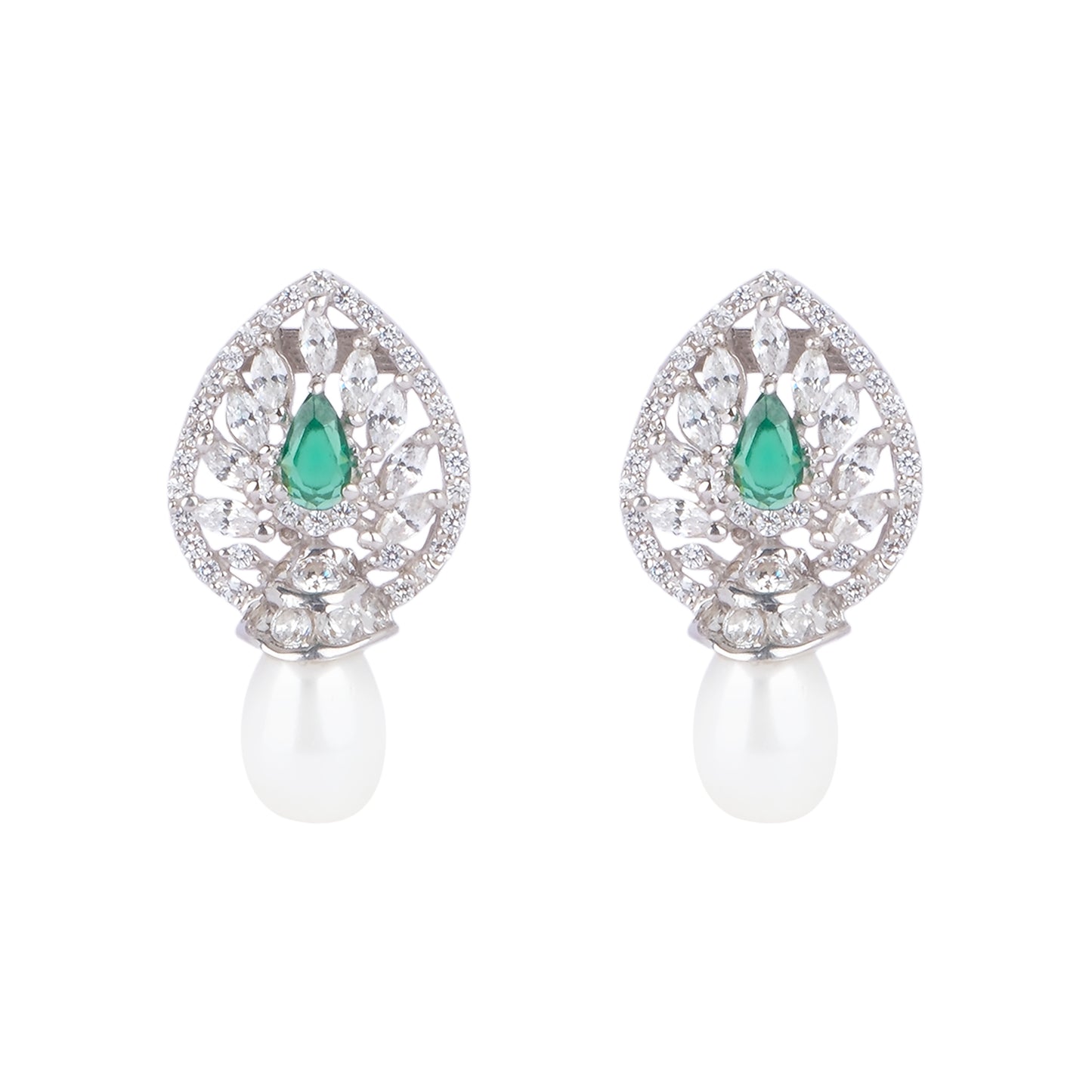 Silver Stud Pearl Drop Earring