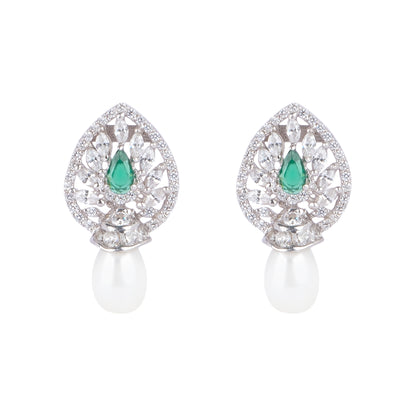Silver Stud Pearl Drop Earring