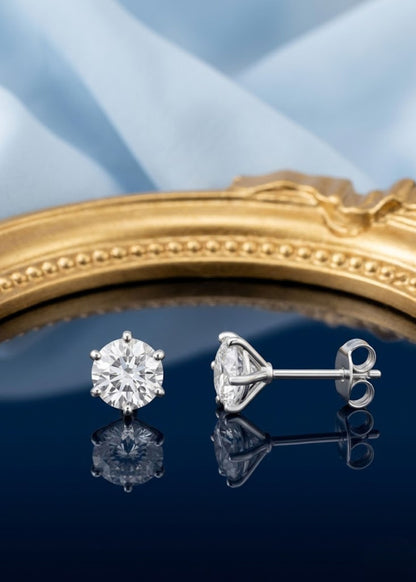 Silver Classic White Solitaire Stud Earrings(6 mm)