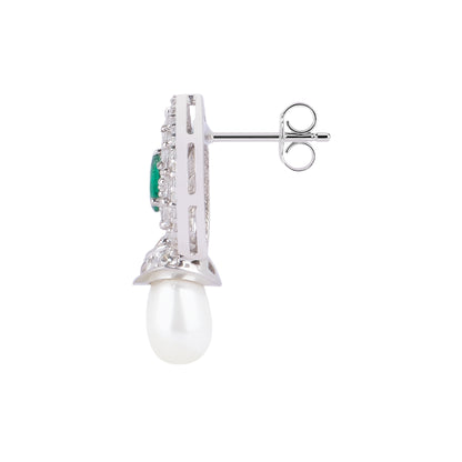 Silver Stud Pearl Drop Earring