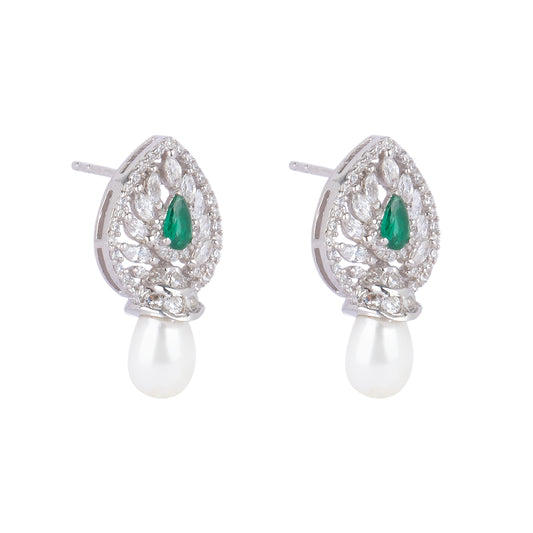 Silver Stud Pearl Drop Earring