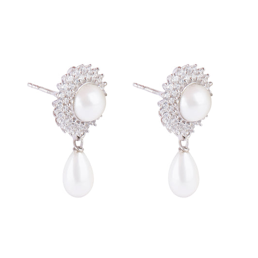Silver Krishna Pearl Drop Bali Earring