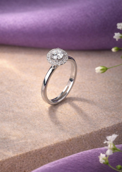 Silver Halo Glow Solitaire Ring