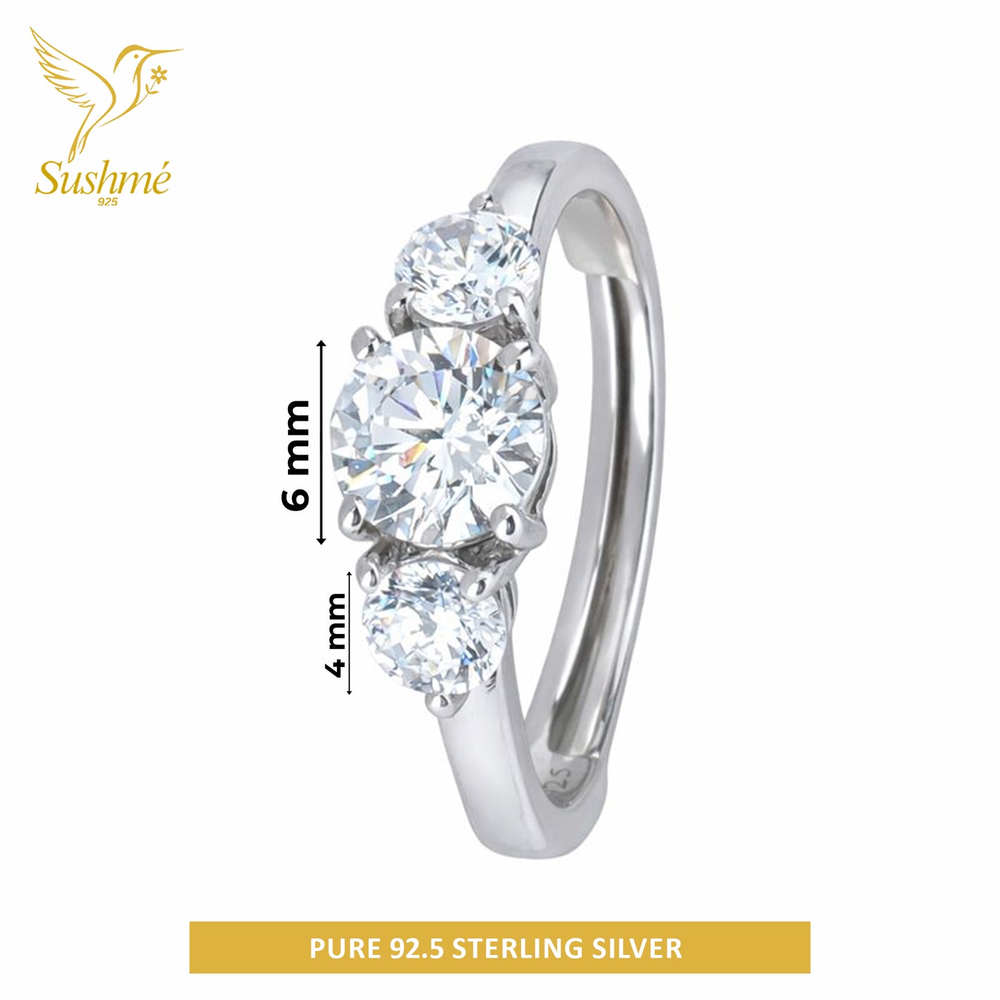 Silver Three Gems Solitaire Ring