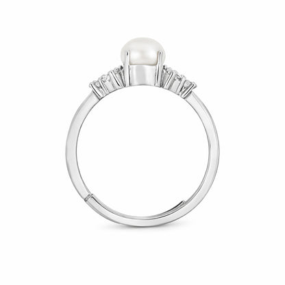 Silver Pearl Fleur Ring