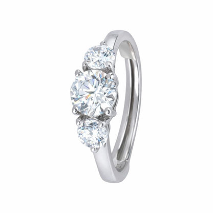Silver Three Gems Solitaire Ring