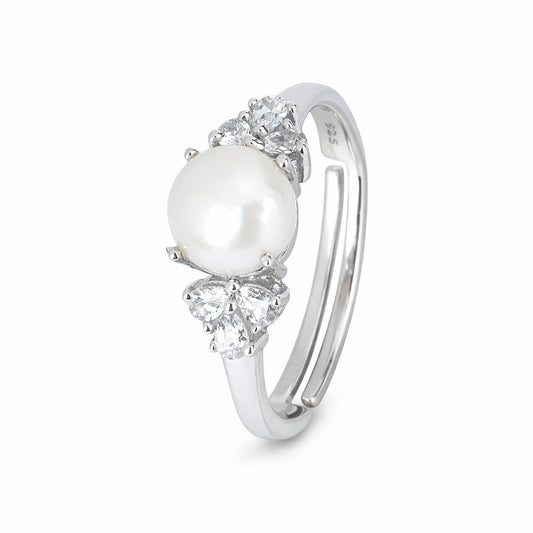 Silver Pearl Fleur Ring