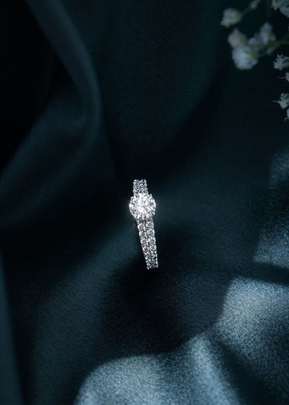 Silver Twin Spark Solitaire Ring