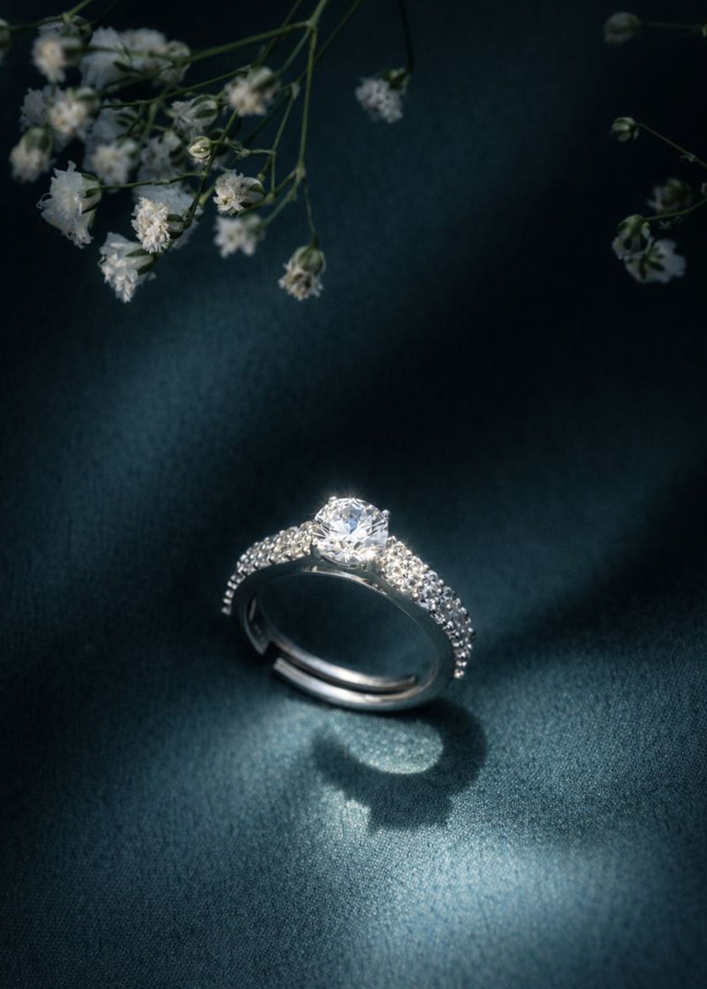 Silver Twin Spark Solitaire Ring