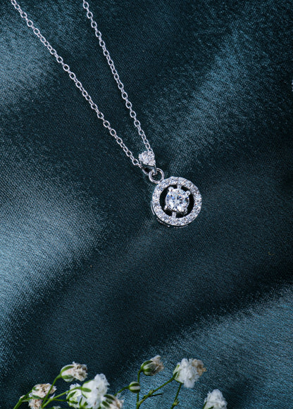 Silver Hanna Halo Solitaire Necklace