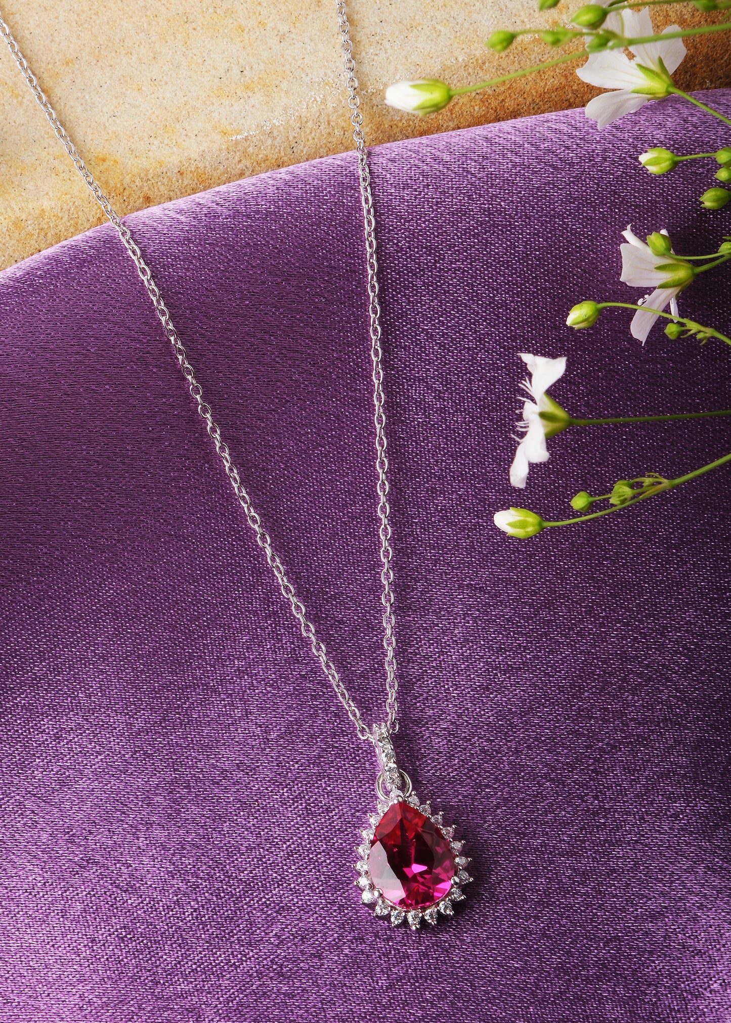 Silver Priya Pear Pendant Necklace