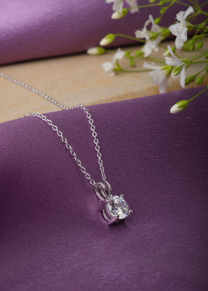 Silver Classic Solitaire Necklace