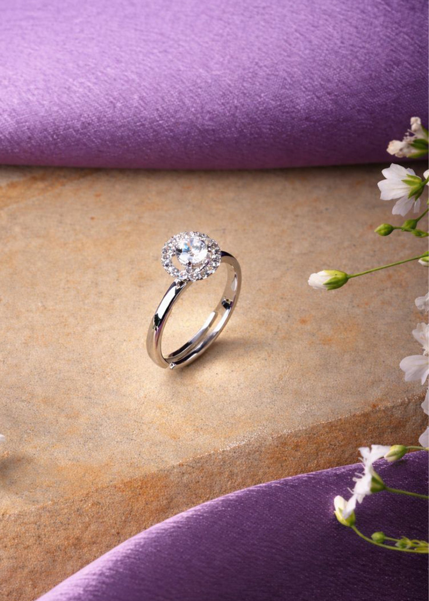 Silver Halo Glow Solitaire Ring