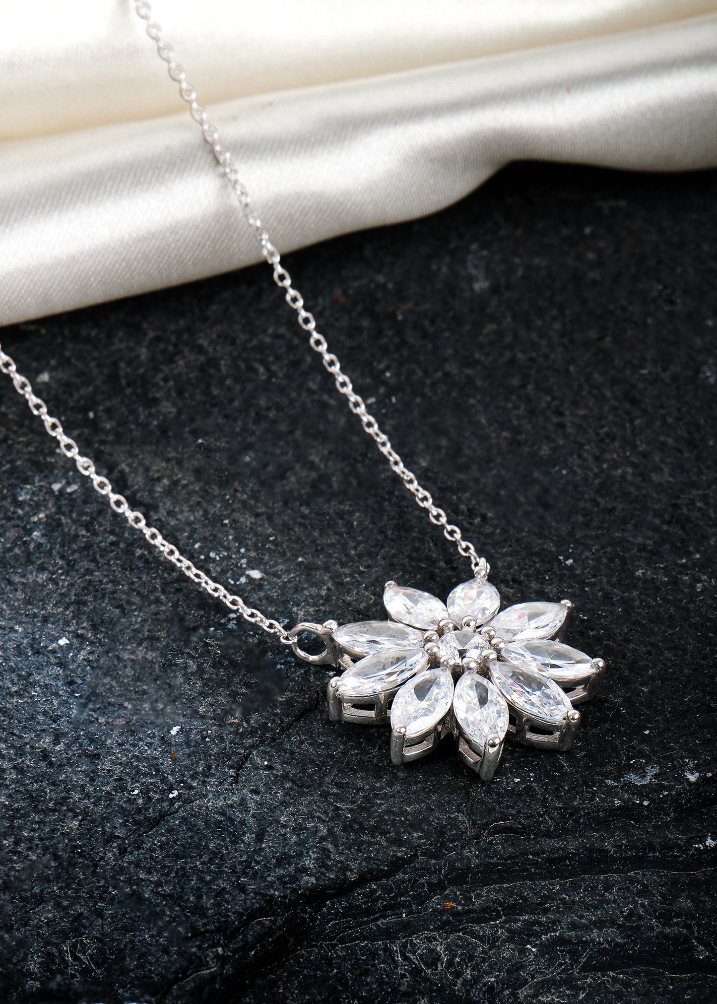 Silver Hanna Floral Pendant Necklace