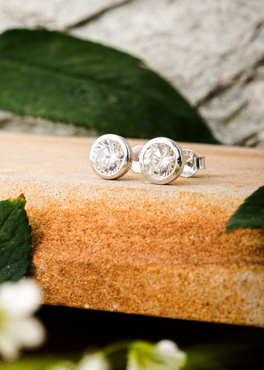 Silver Solitaire Bezel Stud Earring