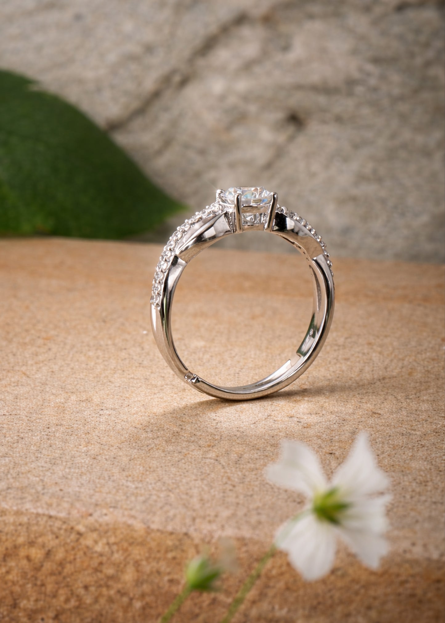 Silver Aura Solitaire Ring