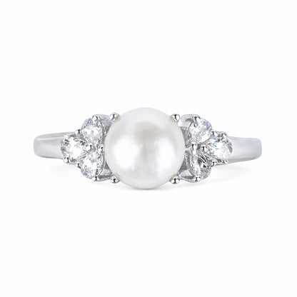 Silver Pearl Fleur Ring