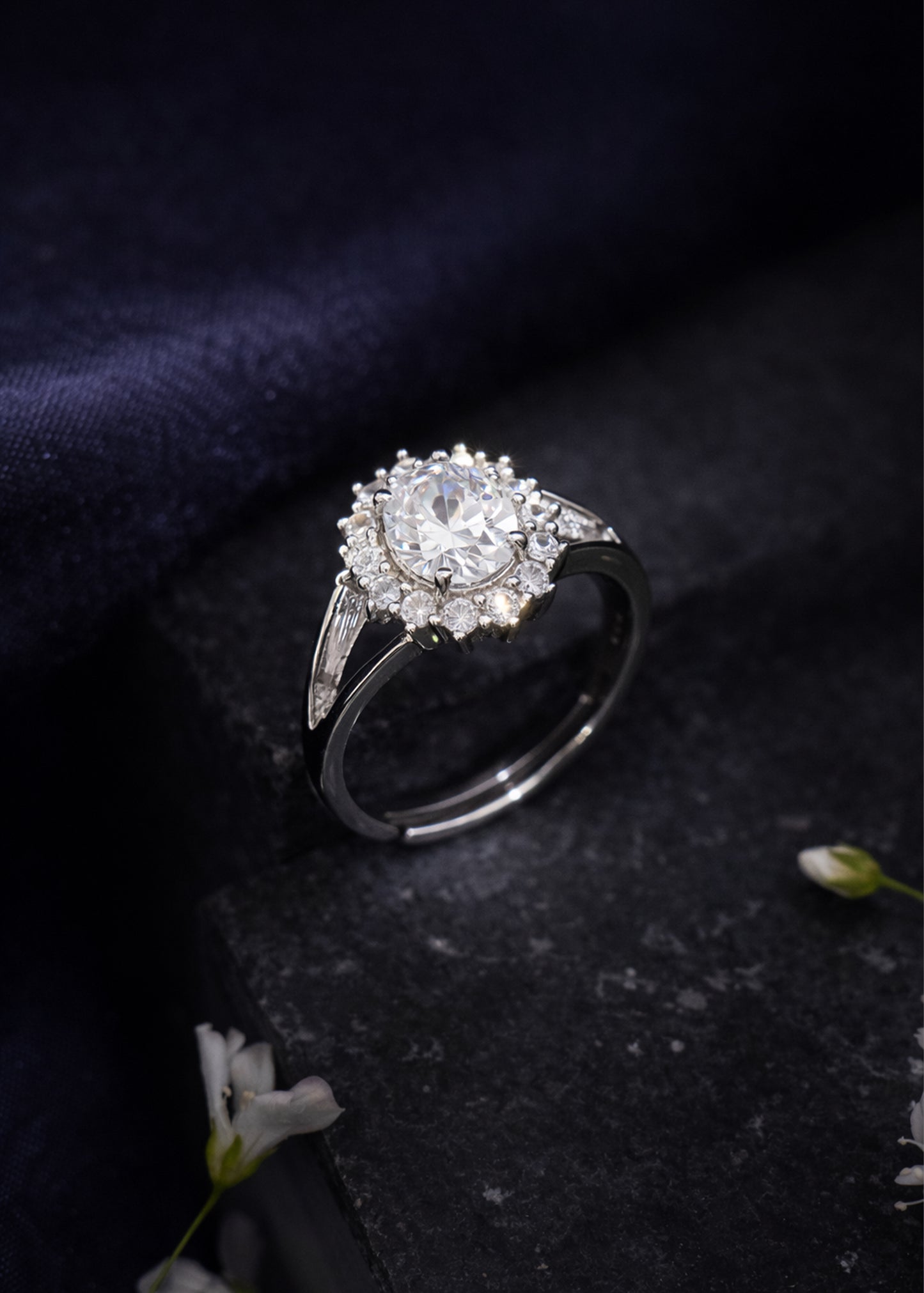 Silver Bloom Solitaire Ring