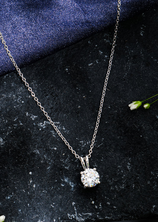 Silver Classic Solitaire Necklace