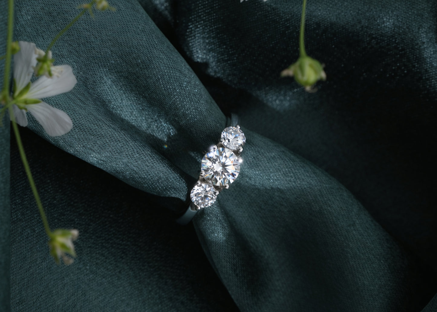 Silver Three Gems Solitaire Ring