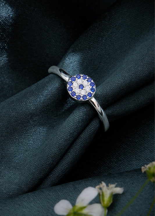 Silver Evil Eye Charm Ring