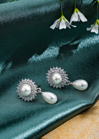 Silver Krishna Pearl Drop Bali Earring