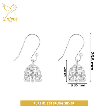 Silver earrings with measurements and 'Sushme925' branding on a white background