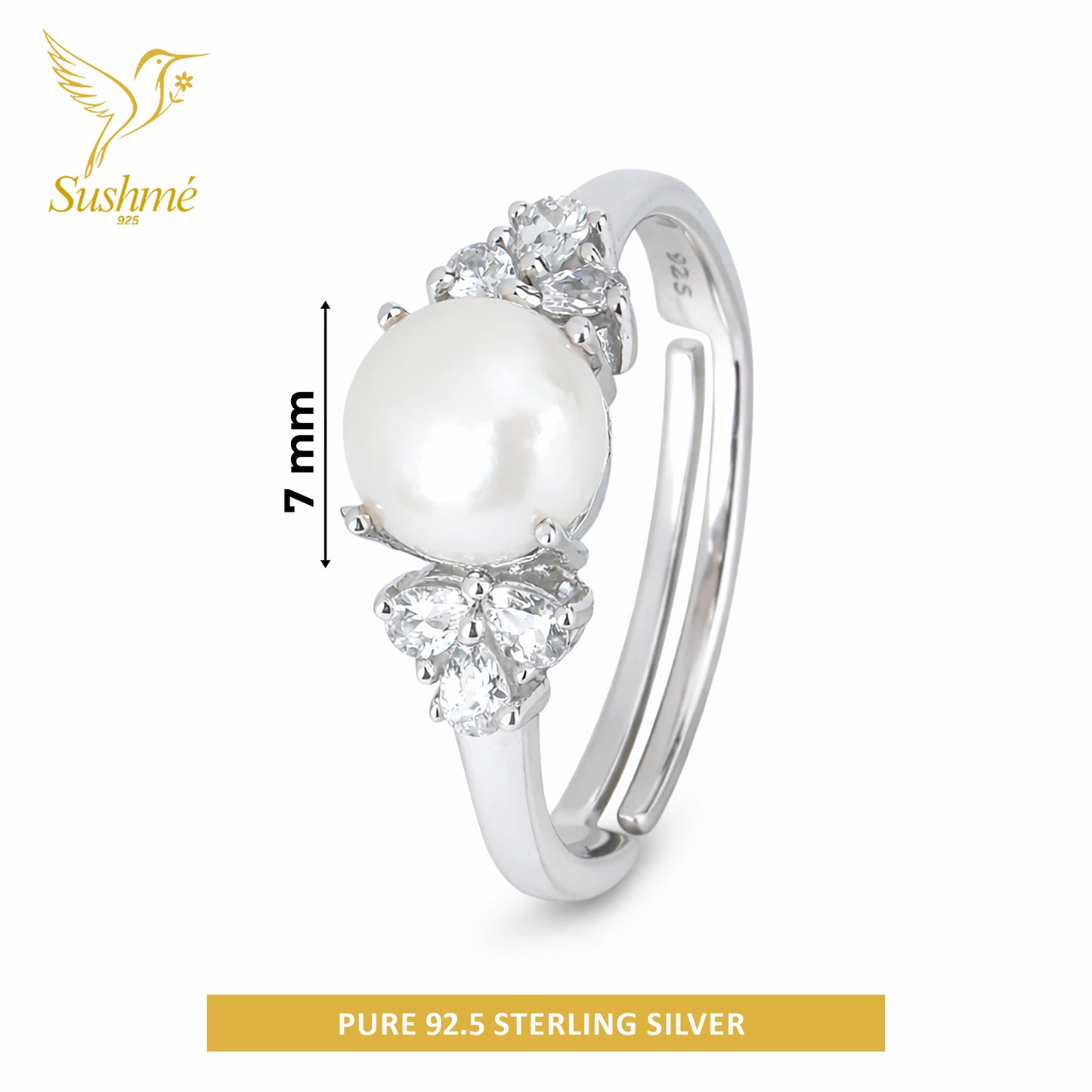 Silver Pearl Fleur Ring