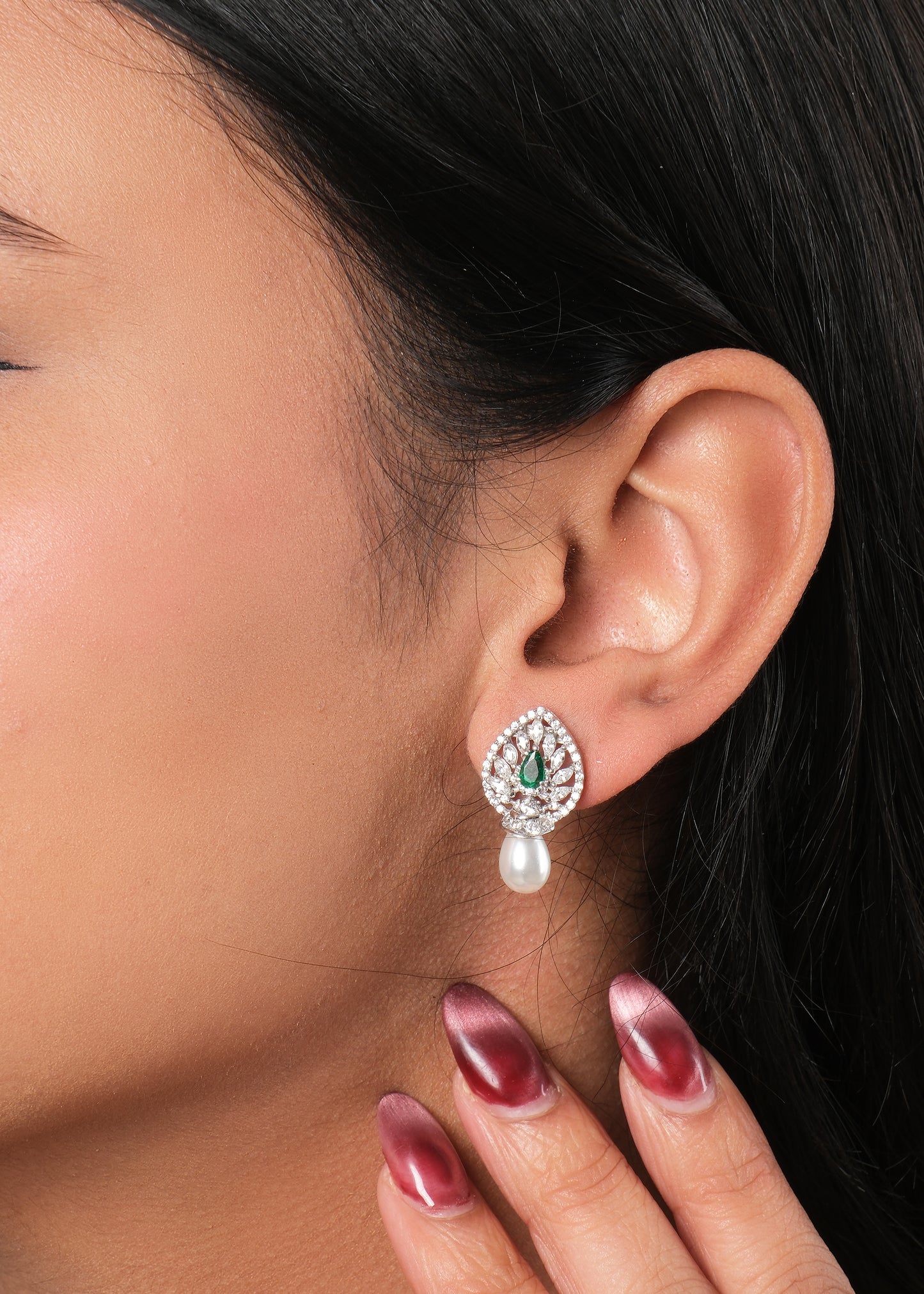 Silver Stud Pearl Drop Earring