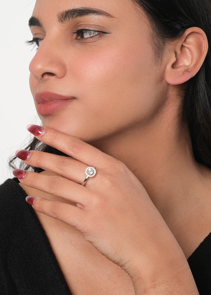 Silver Halo Glow Solitaire Ring